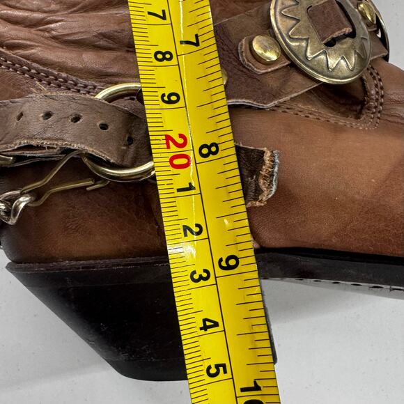 Vtg Dingo Boots Women Size 6.5 Olivia Slouch Chain Harness Concho Brown Leather